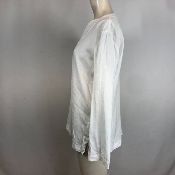 LAUREN RALPH LAUREN - WOMEN'S MEDIUM - WHITE 100% LINEN LONG SLEEVE V NECK SHIRT - Picture 6 of 7